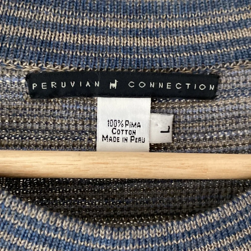 Peruvian Connection Knit Stripe Grandpa Crewneck Sweater Mens Large Comfy Fall